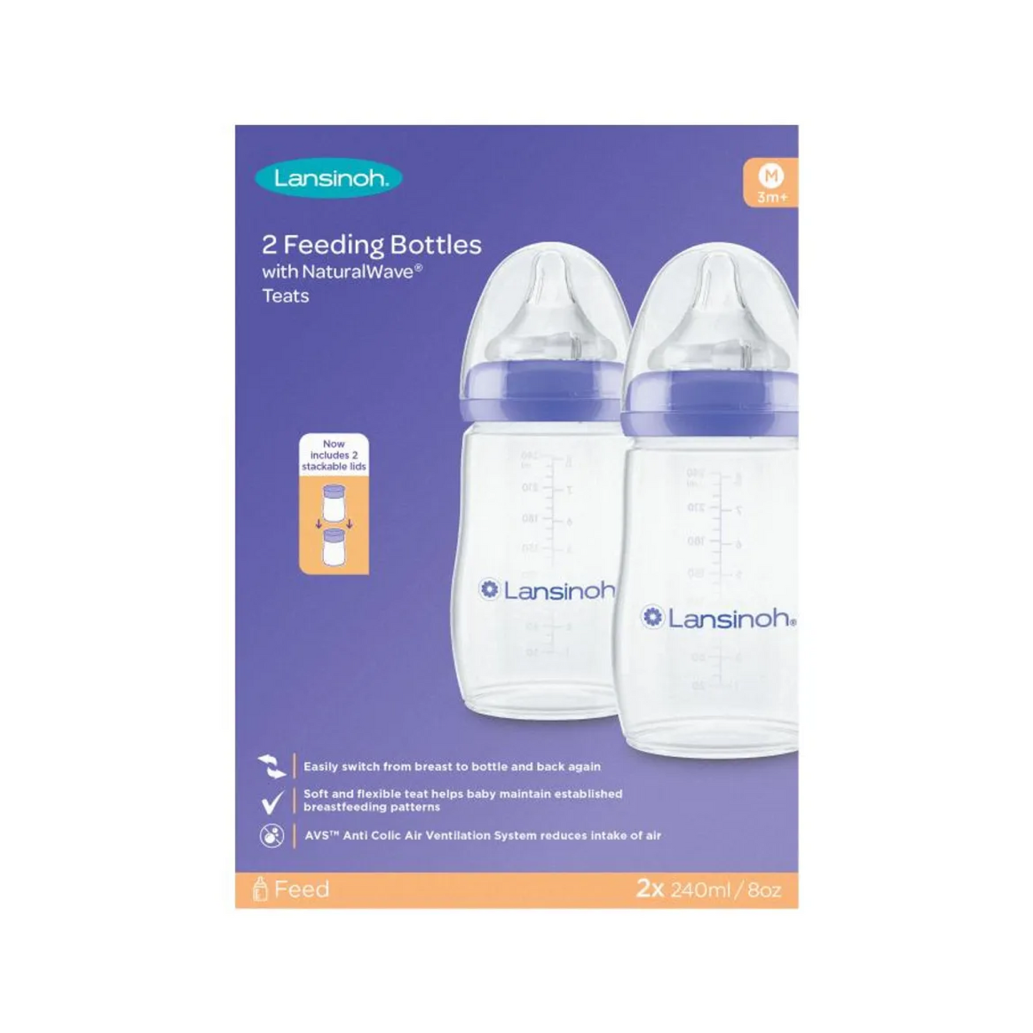 Feeding Bottles 240ml With Naturalwave Teat - Pack of 2