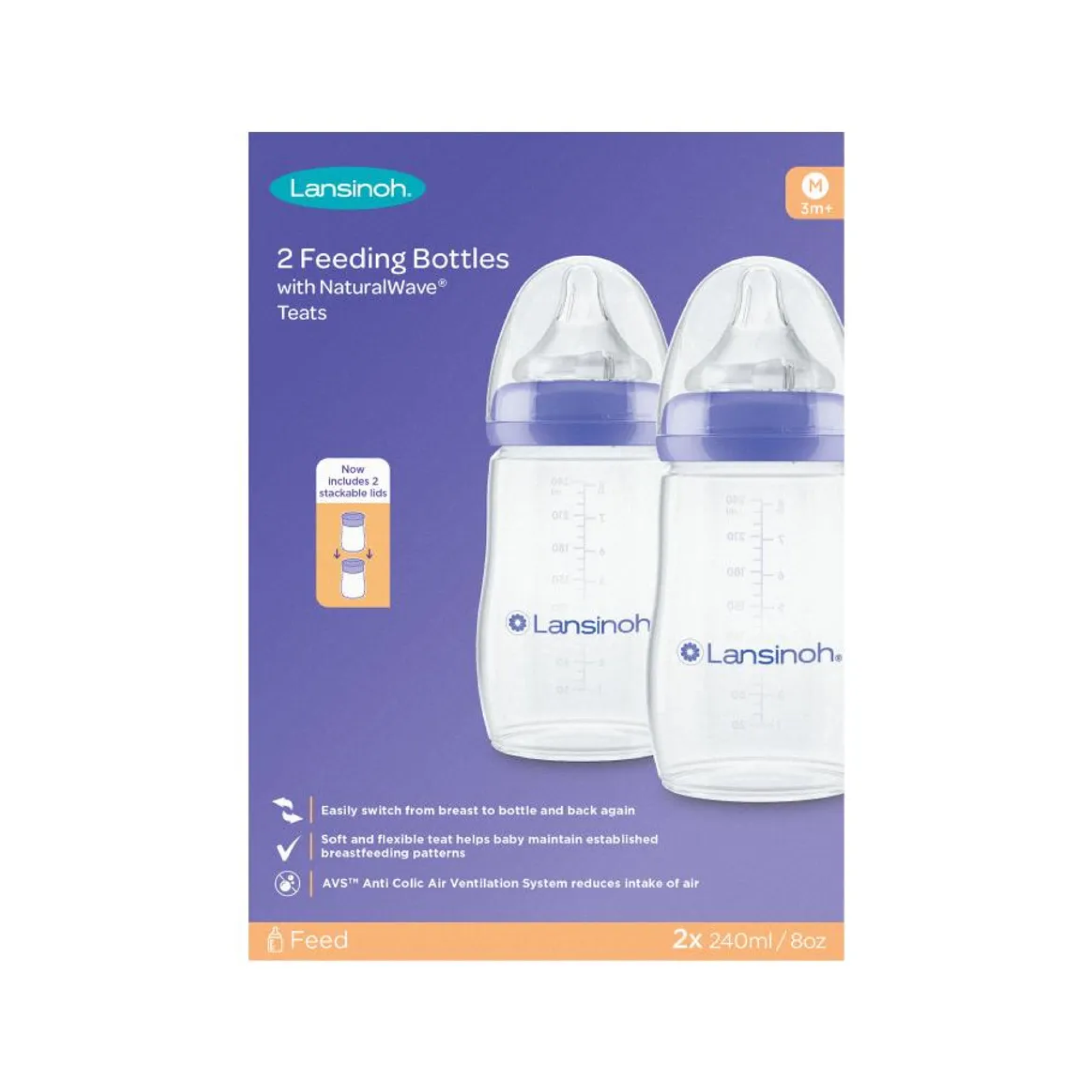 Feeding Bottles 240ml With Naturalwave Teat - Pack of 2