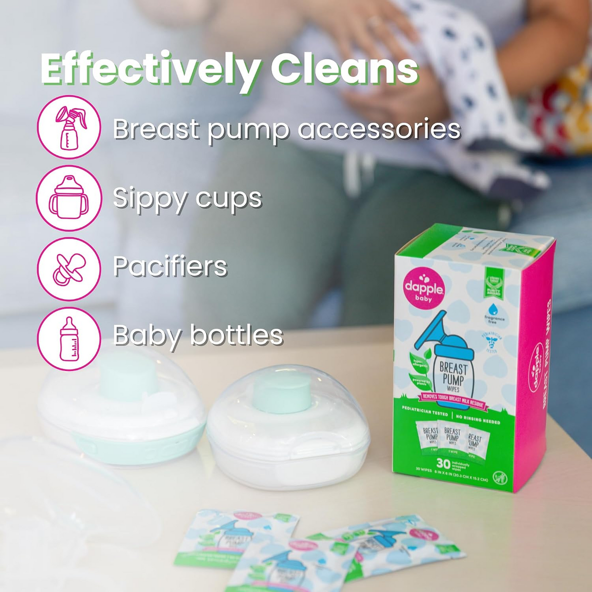Dapple Baby Breast Pump Wipes, Singles - 30 Count