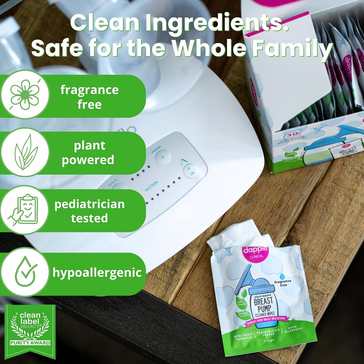 Dapple Baby Breast Pump Wipes, Singles - 30 Count