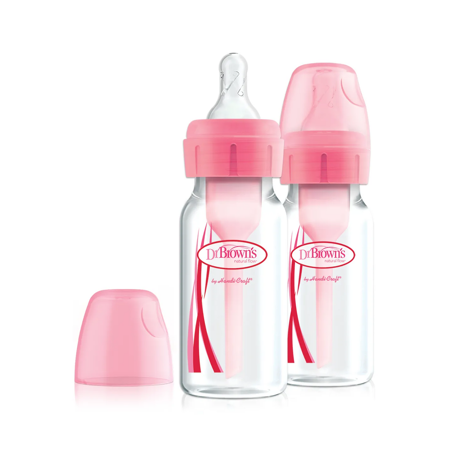 2-Piece Anti Colic Option+ Natural Flow Feeding Bottles, 120 ml (Pink)