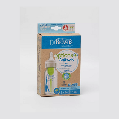 Dr. Brown's Options+ 2-Pc Anti-Colic Feeding GLASS Bottle Set - 120 ml