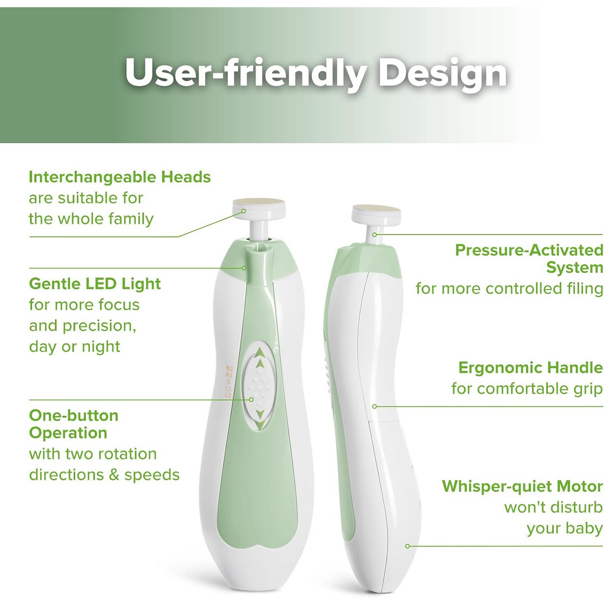 Haakaa Baby Nail Trimmer Electric, 6 Grinding Heads, Meadow