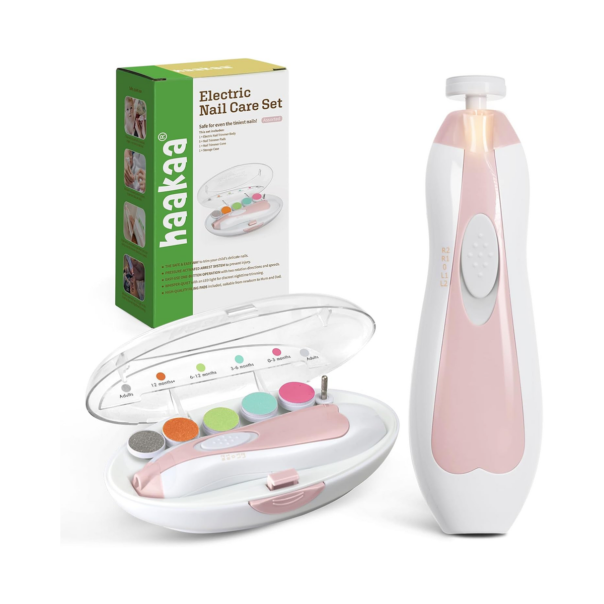 Haakaa Baby Nail Trimmer Electric, 6 Grinding Heads, Pink