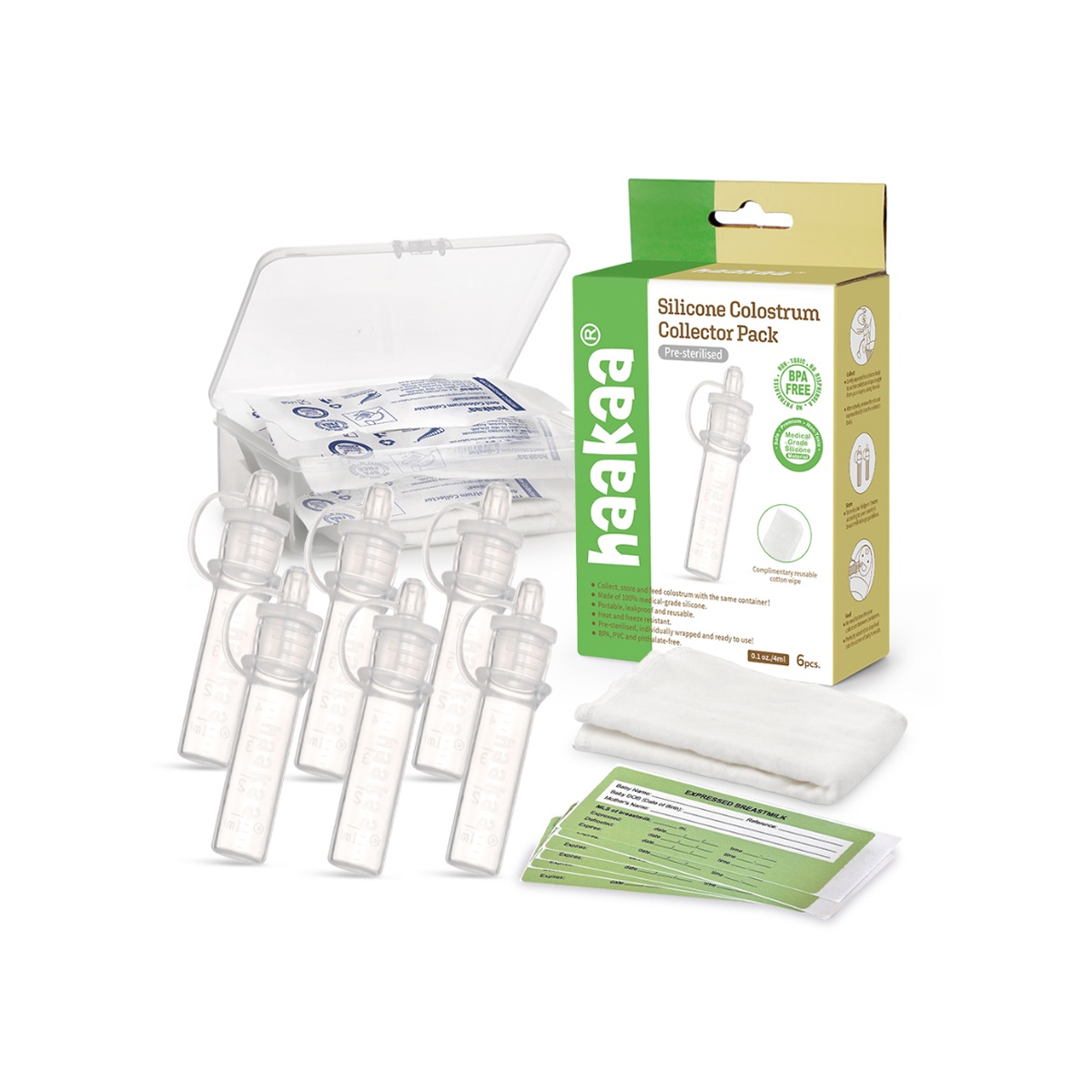 Haakaa Silicone Colostrum Collector Set 4 ml, 6 PK (Pre-Sterilized)