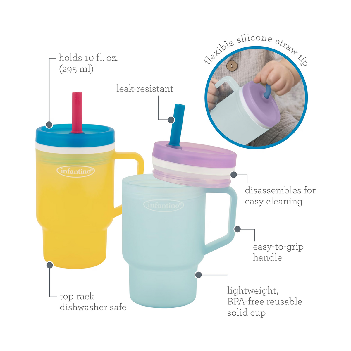 Infantino My 1st Tumbler Straw Cup, 10oz, Cool Breeze & Lemon Rizz
