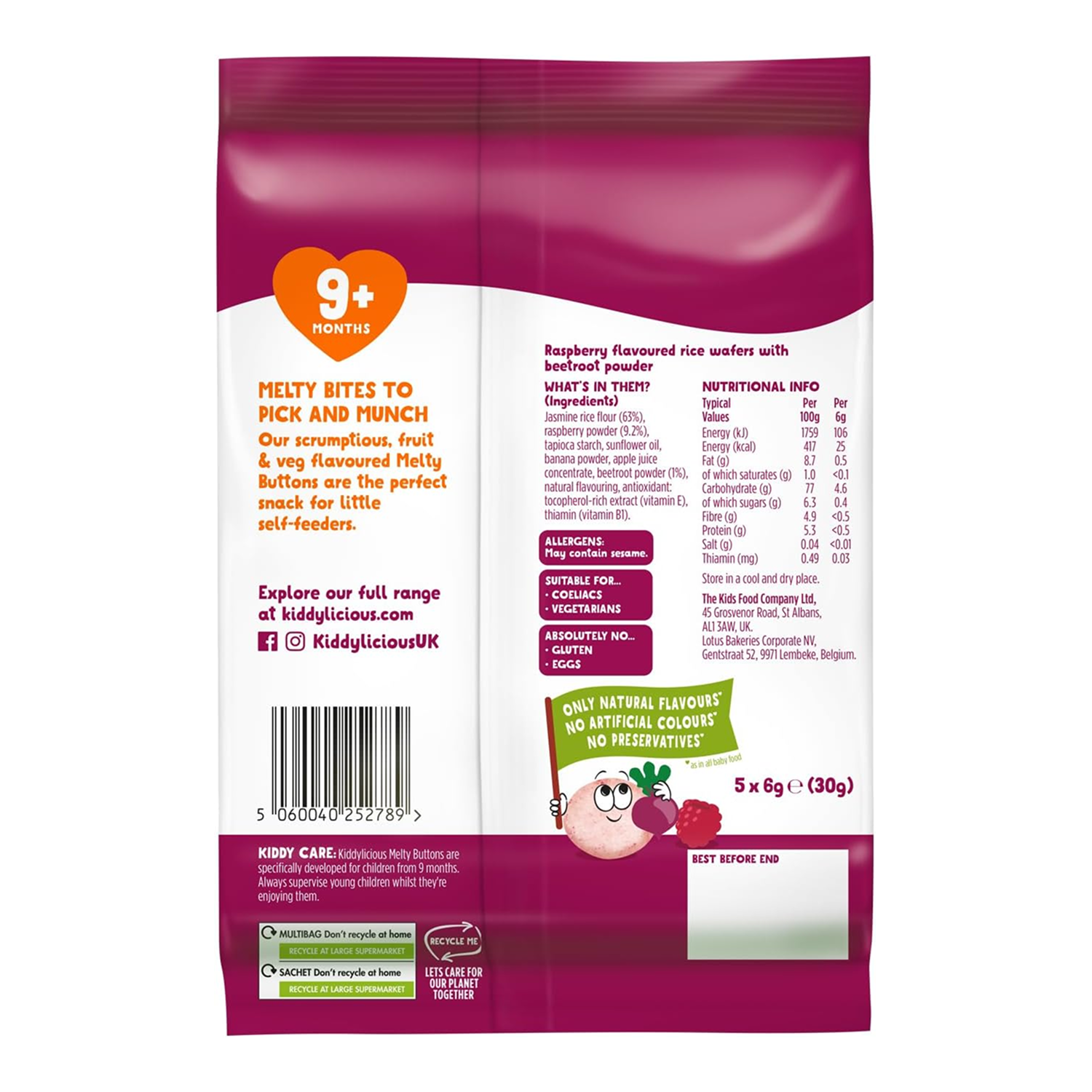 Kiddylicious Melty Buttons Raspberry & Beetroot