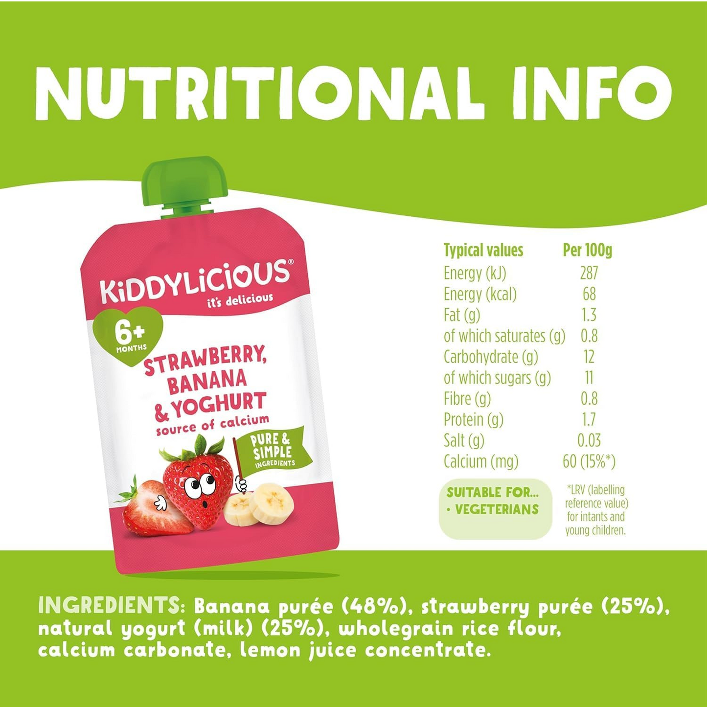 Kiddylicious Pouch Strawberry, Banana & Yoghurt