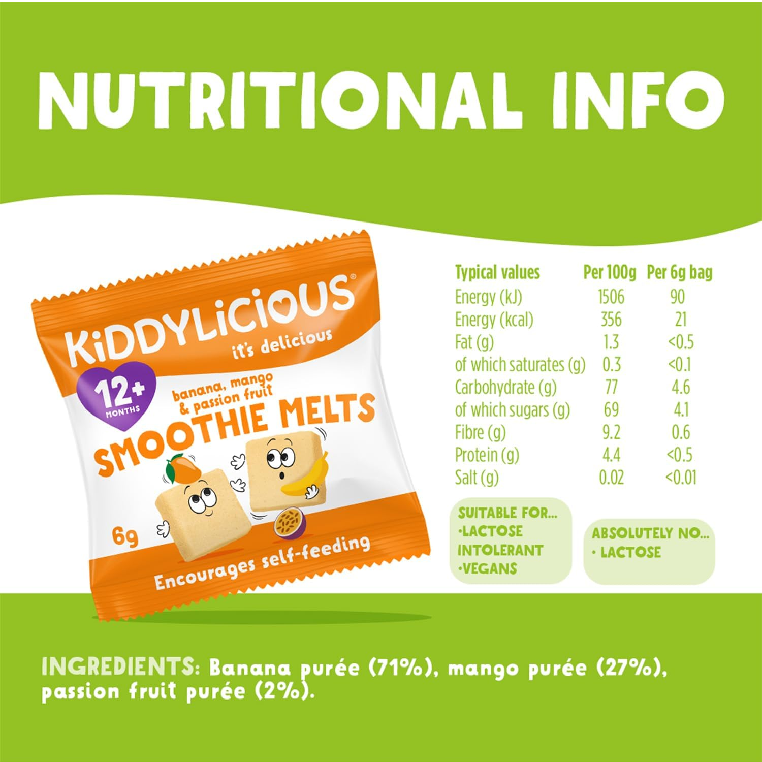 Kiddylicious 2 pack Smoothie Melts Banana, Mango & Passion Fruit
