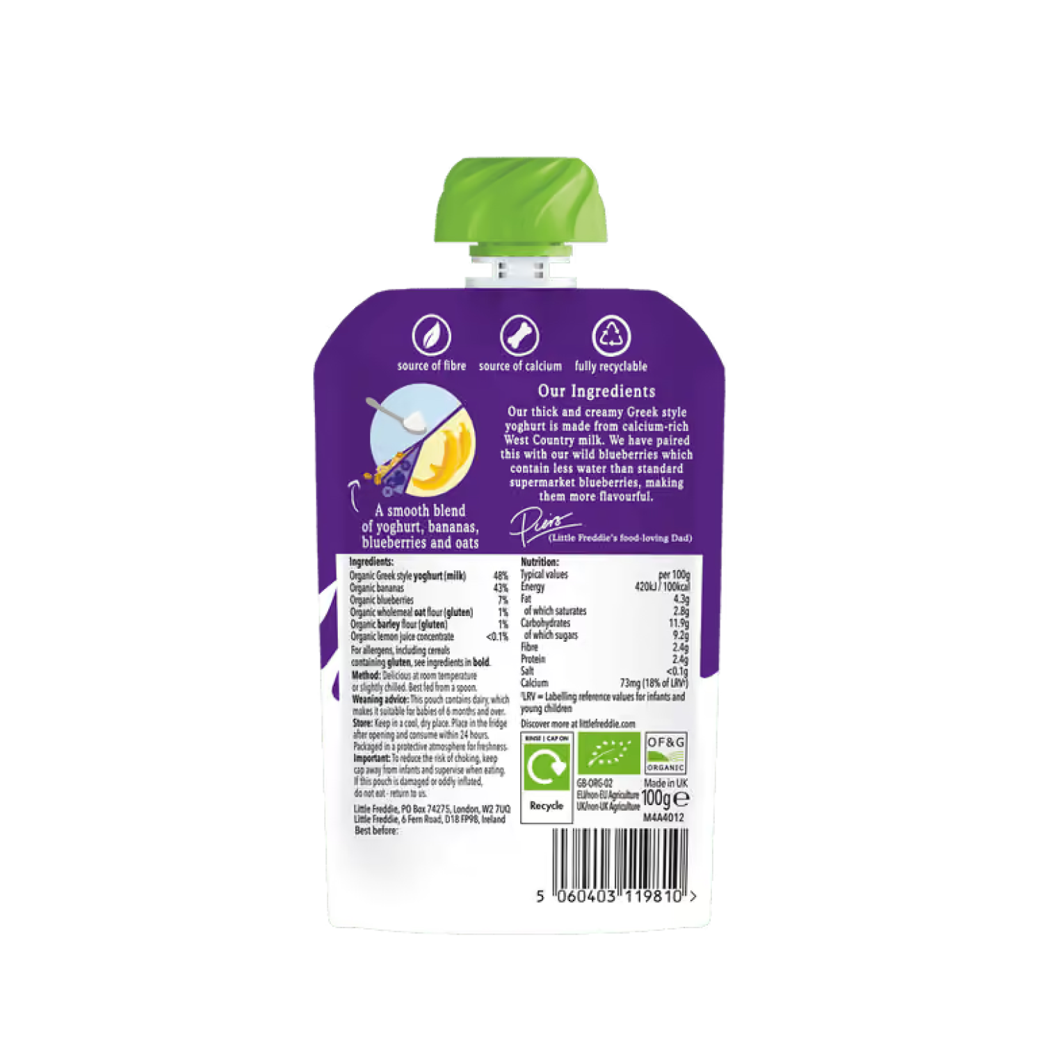 Little Freddie Organic Blueberry & Banana Greek Style Yoghurt
