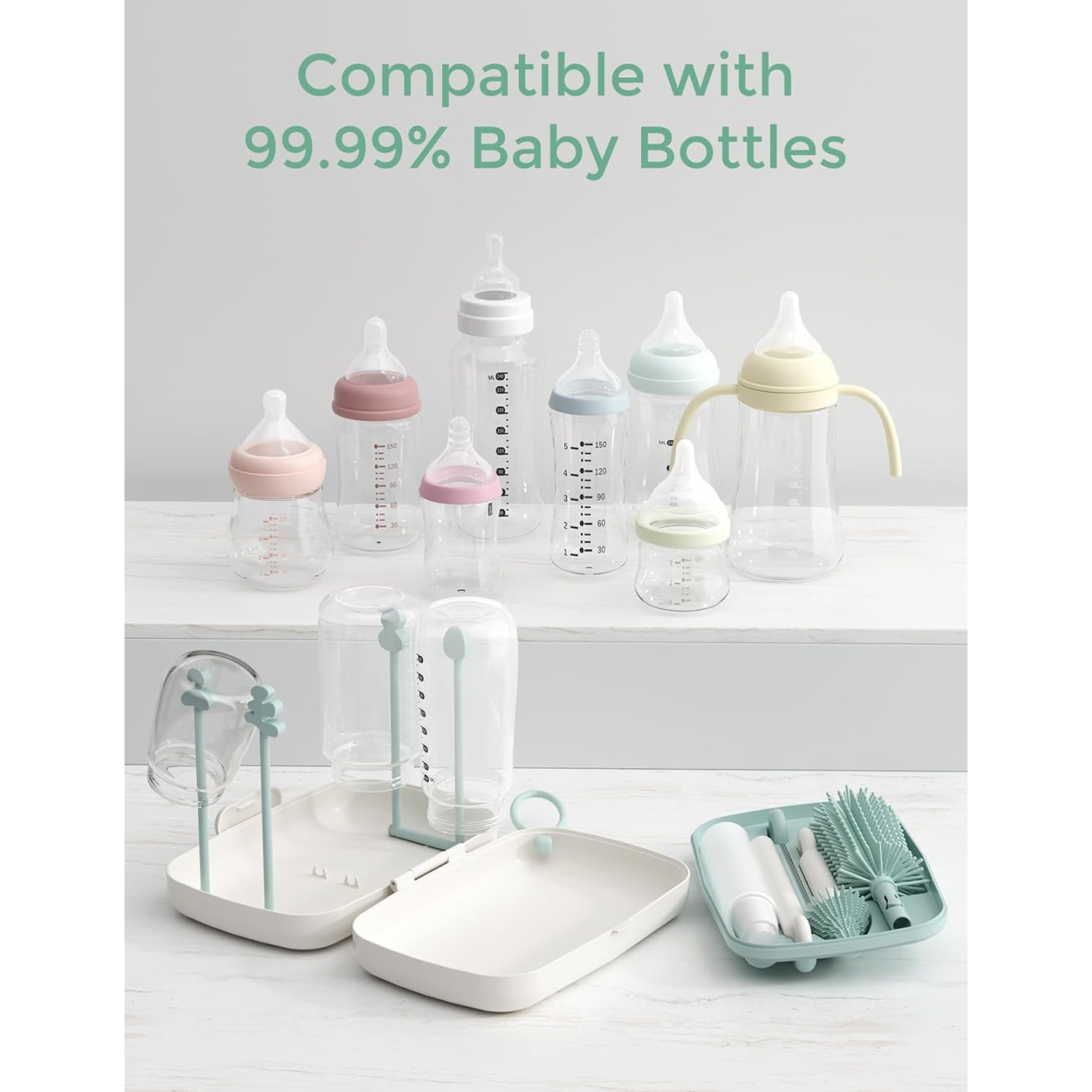 Momcozy 7-in-1 Baby Bottle Brush Set with Drying Rack