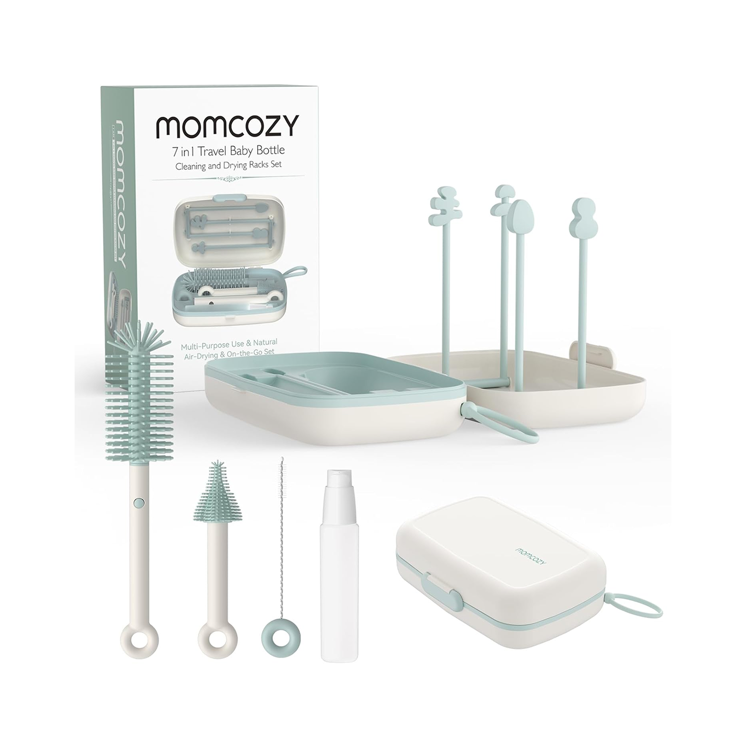 Momcozy 7-in-1 Baby Bottle Brush Set with Drying Rack