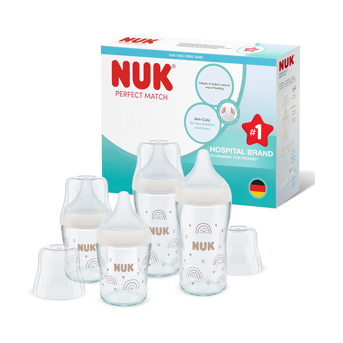 NUK Perfect Match Glass Baby Bottle Set