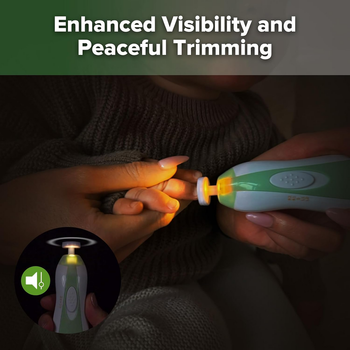 Haakaa Baby Nail Trimmer Electric, 6 Grinding Heads, Meadow
