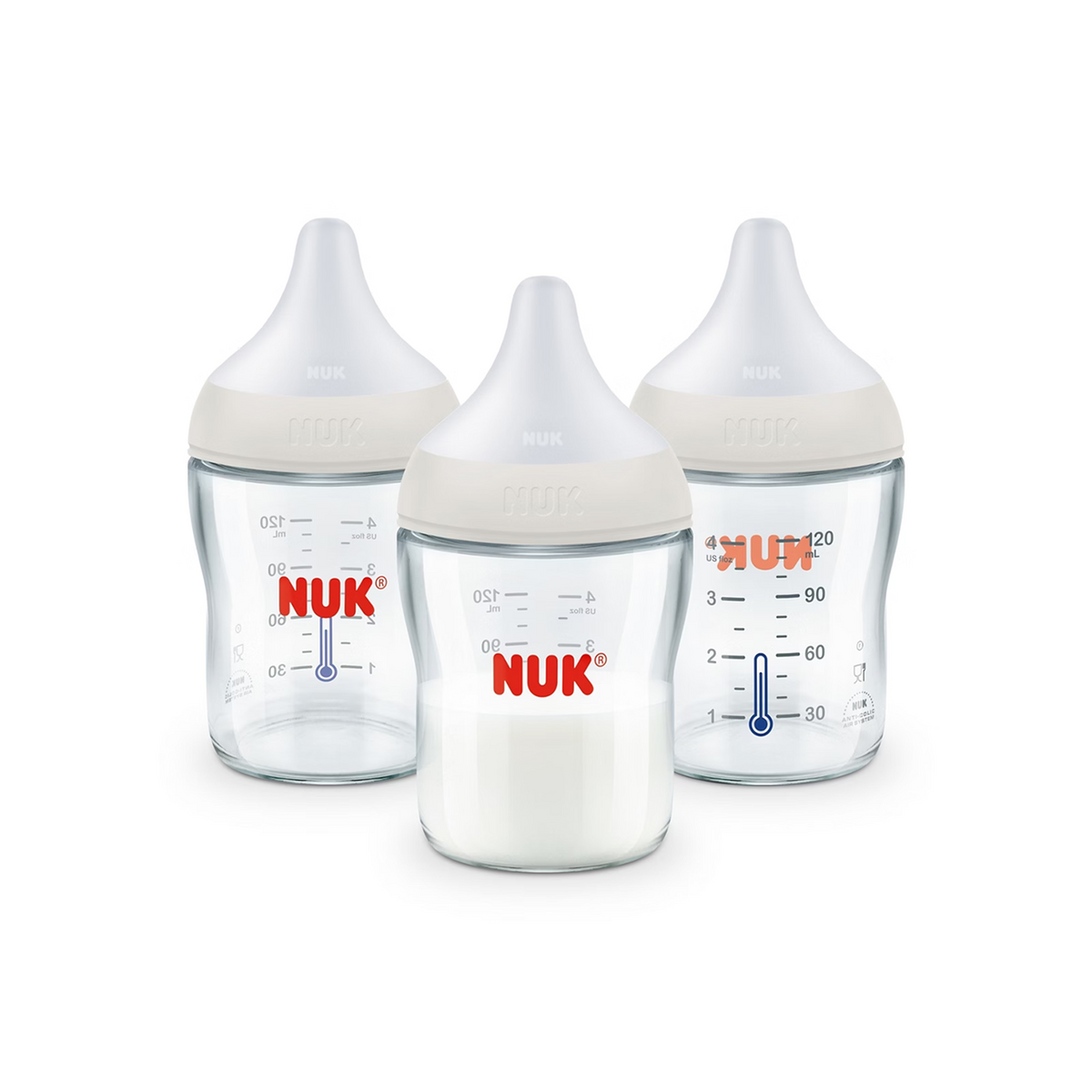 NUK Perfect Match Natural + Anti-Colic Glass Bottle, 4 oz, 3-Pack