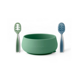 NumNum Suction Bowl + GOOtensils™ Set | Baby Feeding Starter Kit Green/Blue