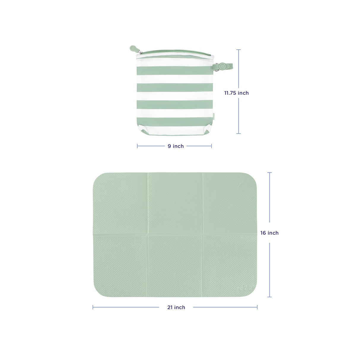 Ubbi On-The-Go Changing Baby Mat with Carrying Bag, Sage Green