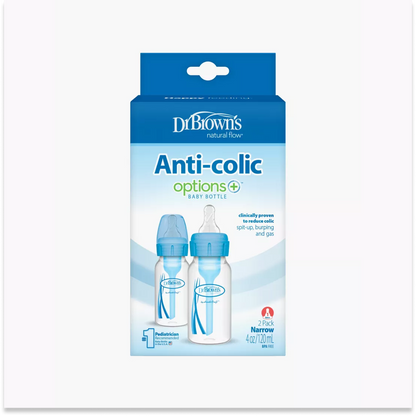 Dr. Brown's 2-Piece Anti Colic Option+ Natural Flow Feeding Bottles, 120 ml (Blue)