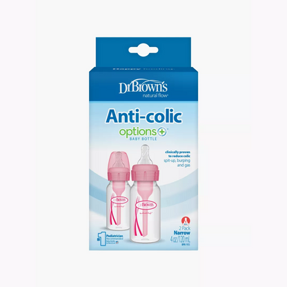 Dr. Brown's 2-Piece Anti Colic Option+ Natural Flow Feeding Bottles, 120 ml (Pink)