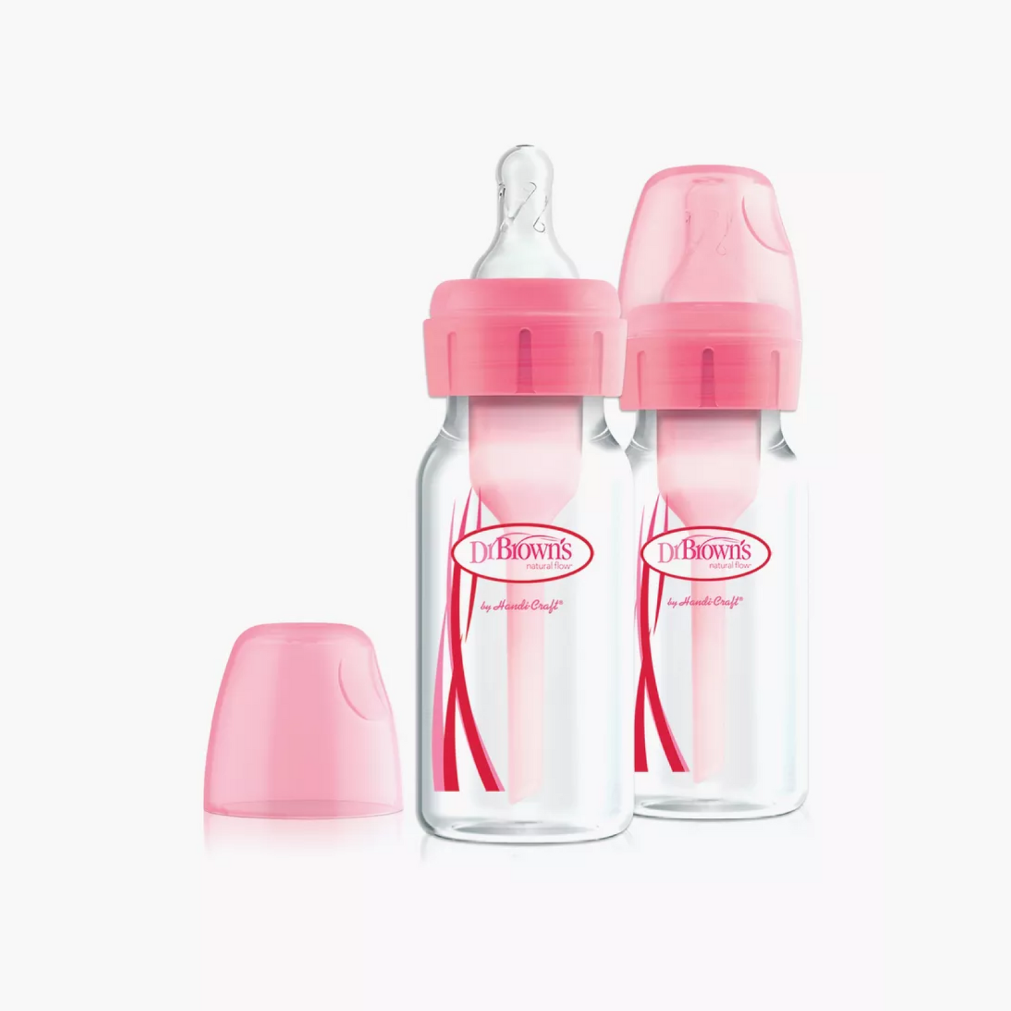 Dr. Brown's 2-Piece Anti Colic Option+ Natural Flow Feeding Bottles, 120 ml (Pink)