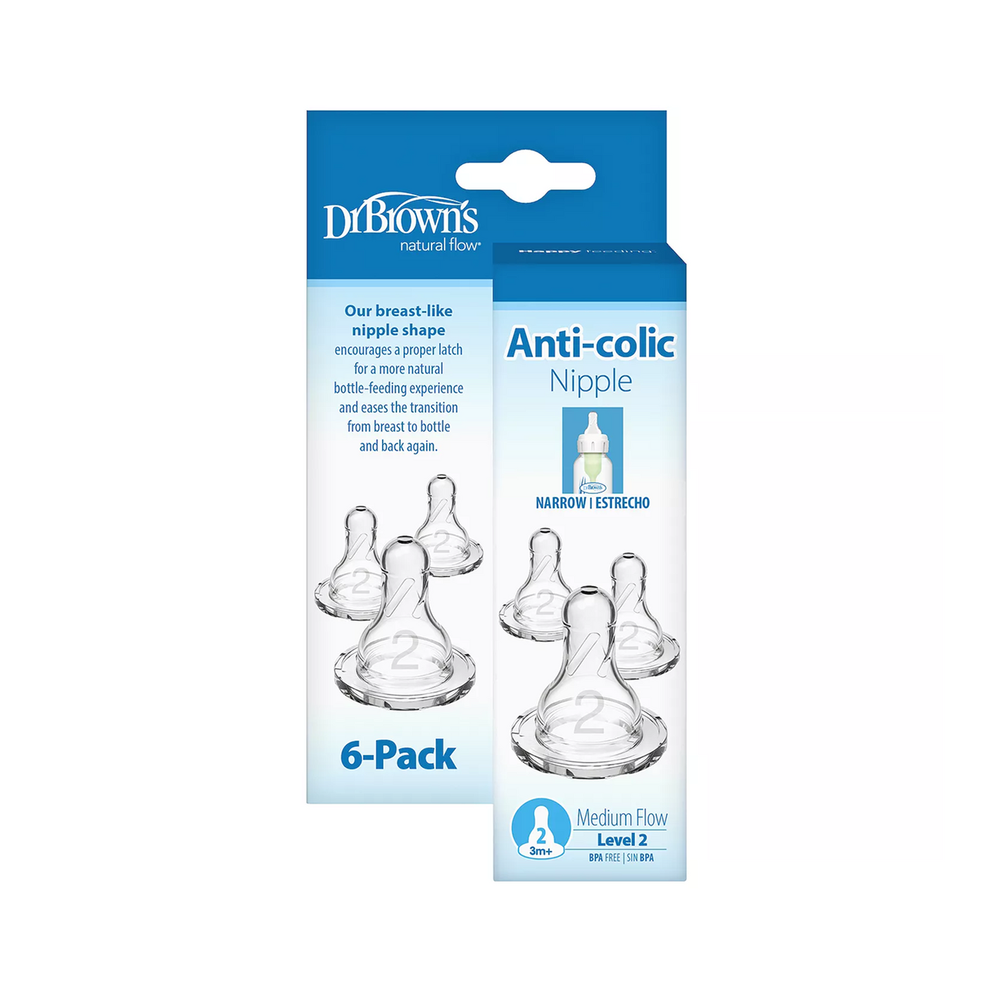 Level 2 Silicone Narrow Options+ Nipple - Pack of 6