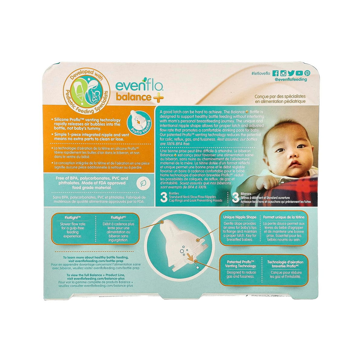 Evenflo Balance + Standard Baby Bottles 3-4oz 3pk