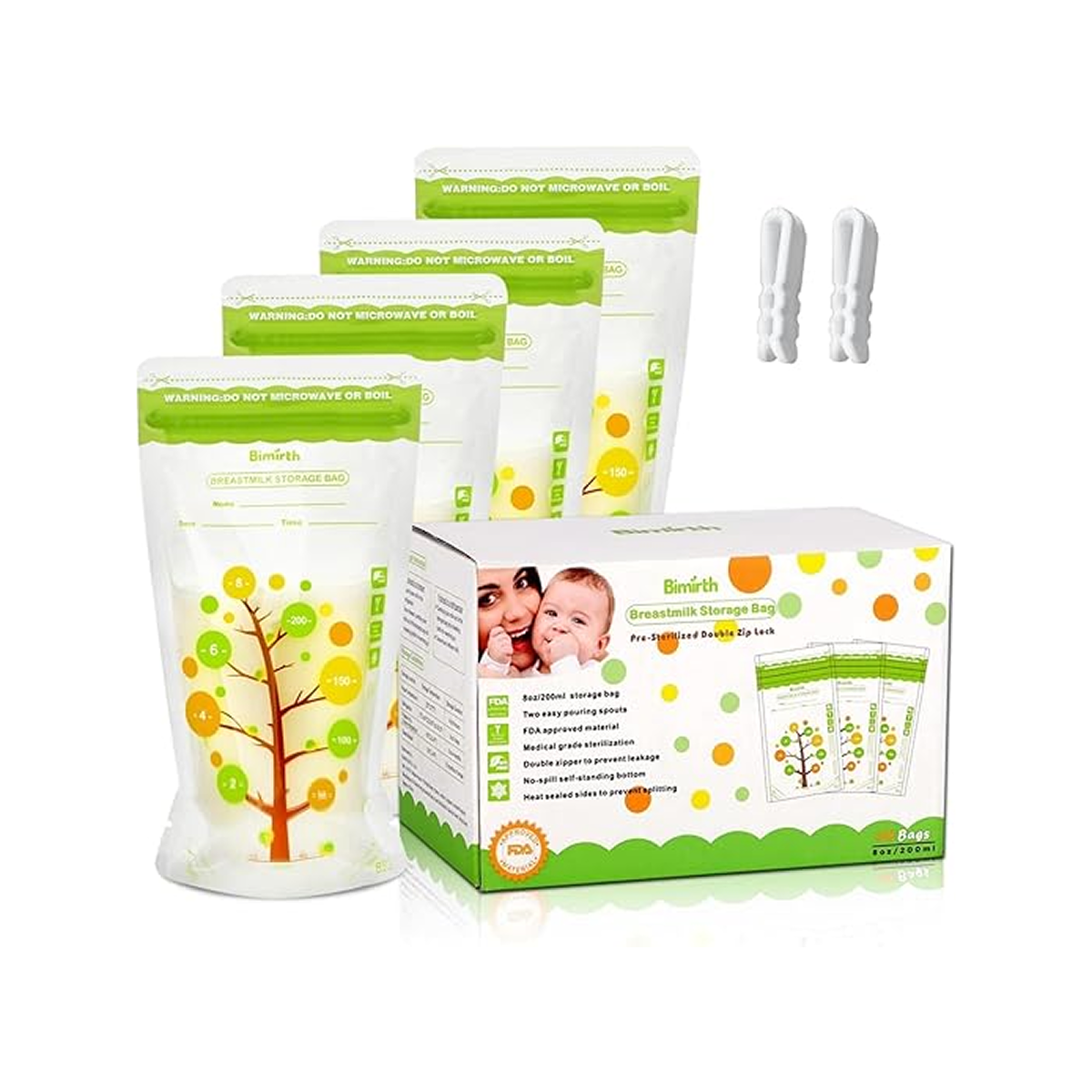 Mumoo Bear Breast Milk Storage Bags, 250ml Self-Standing Leak-Proof Design, 112 Count